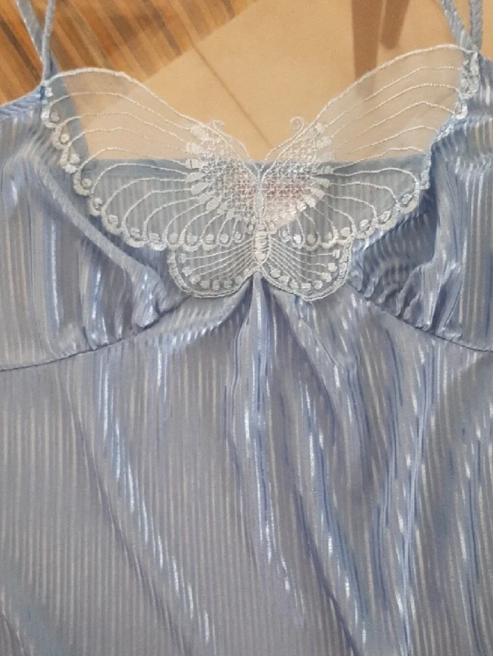 🦋COORD SET🦋BUTTERFLY Light Blue VINTAGE Negligee+Wrap Robe Self-Tie Belt Sz M - Picture 3 of 11
